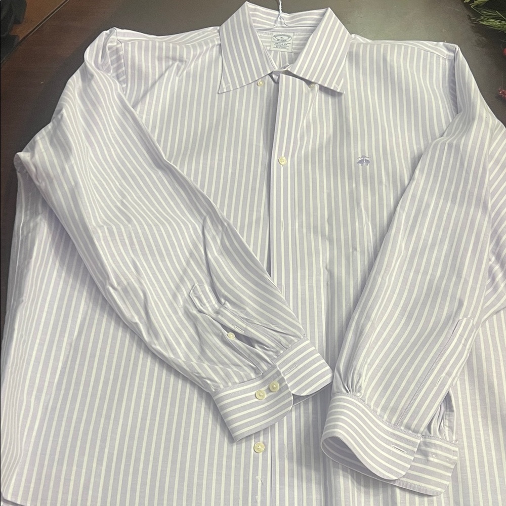 Brooks Brothers White and Gray Striped Dress Shirt